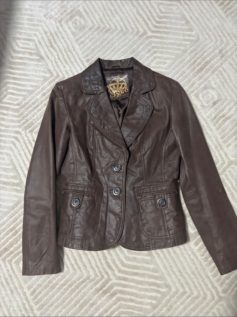 Distressed Brown Leather Blazer Jacket